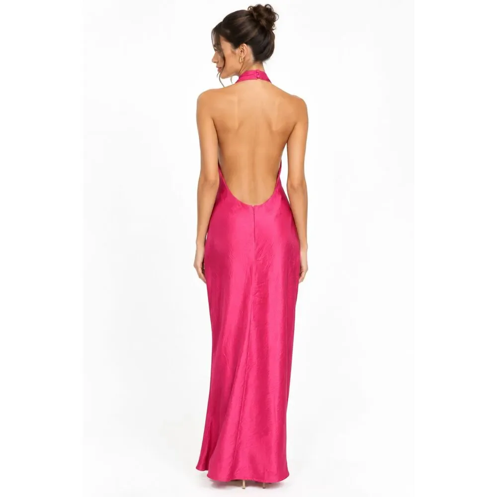 LULUS Pink Backless Halter Cutout Maxi Dress Size M